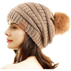 REDESS Women Winter Pom Pom Beanie Hat with Warm Fleece Lined, Thick Slouchy Snow Knit Chunky Baggy Skull Ski Cap