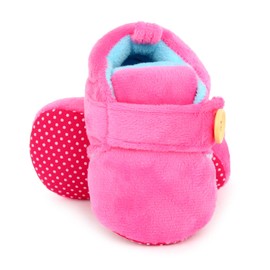 Superminis unisex-baby Dual Color Velvet Soft Base Booties/Shoes With Wooden Button 0-6 Months Pink+Blue