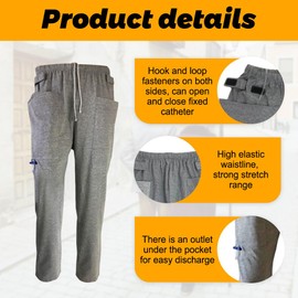 Lmaray Urine Bag Pants for Elder, Incontinence Care Trousers, Catheter Leg Bag Pants with 2 Outer Pockets, US XL/Waist 43"