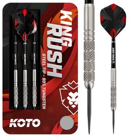 KOTO - King Rush 90% Darts 24 Gram, Silver, Darts Set Incl. 3 Barrels, 2 Sets KOTO Flights + Shafts & Dartwallet, Firm Ringgrip