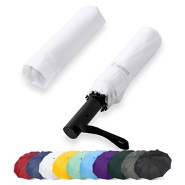 GAOYAING 46 Inch Large Automatic Travel Umbrella, 12 Ribs Windproof Design, Heavy Duty Strong 210T Pongee Fabric Folding Umbrella with Sleeve, White