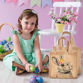 Bseical Pack of 2 Easter Baskets, Easter Jute Bags with Handle, Easter Nest for Filling, Easter Basket for Children, Easter Basket, Easter Baskets, Craft Items Decoration, beige
