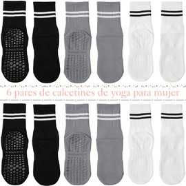 6 Pares de Calcetines Largos de Yoga con Agarre para Mujer, Calcetines Antideslizantes para Pilates, Calcetines de Trampolín para Mujer para Deportes de Interior, Ballet, Yoga, Pilates, Fitness