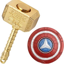 Mjolnir Fidget Spinner Toy for Kids Adults, Thor's Hammer Finger Hand Spinner, Metal 2 in 1 Transformable Fidget Keychain, Infinity Cube Anti Anxiety Stress Relief Gift for Classroom Office (2 Pack) Norse Mythology - Color: Gold