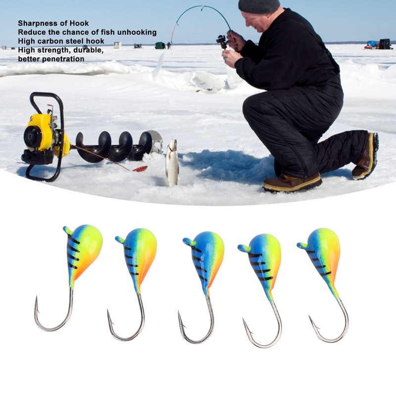 5 Pcs Ice Fishing Jigs Kit High Carbon Steel Ice