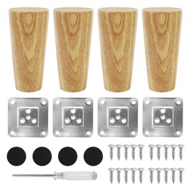 10 cm Wooden Table Legs, Pack of 4 Solid Wood Conical Replacement Sofa Feet, Furniture Feet, Base Feet, Table Foot, Made of Oak, Furniture Legs with Mounting Plates & Screws for Chairs and Sofa Bed