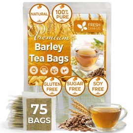 FRESHDRINKUS FreshDrinkUS Premium 75 Barley Tea Bags, 100% Natural & Pure. Loose Barley Herbal Tea. Made with Natural Material Tea Bags. No Sugar, No Caffeine, No Gluten, Vegan