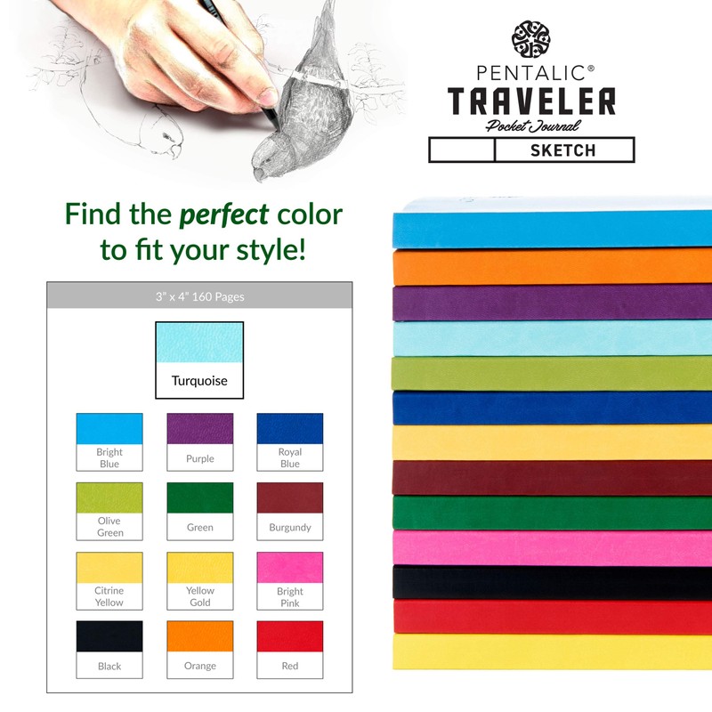 Pentalic 3" x 4" Pocket Sketchbook Traveler Journal, 160 Pages,