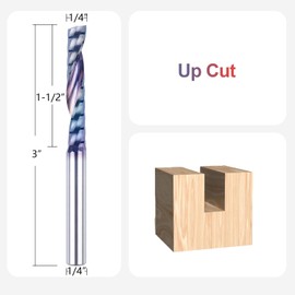 SpeTool 5PCS TAC Coated O Flute End Mill 1/4" Shank Extra Long 3 Inch, Solid Single Flute Carbide CNC Router Bits, Upcut Milling Bit for Aluminum Plastic Acrylic PVC