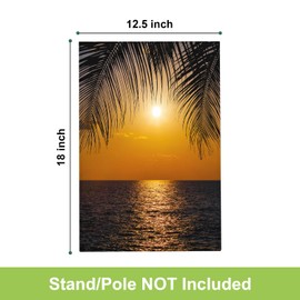HGOD DESIGNS Beach Sea Garden Flag Double Sided Sunset Tropical Ocean Palm Tree Summer Orange Sky Landscape Lawn Banners for Indoor Outdoor Courtyard Decoration 12x 18 Inch