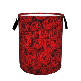Laundry Basket, Dirty Clothes Basket, Foldable Waterproof Oxford Cloth Storage Basket for Bedroom, Bathroom, Clothes,Large Storage Basket Home Decoration(Red Roses)