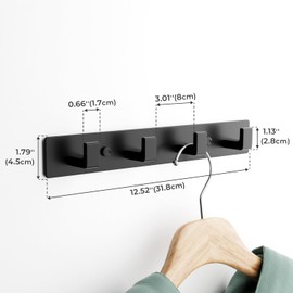 GWAAZXGZ Black Coat Rack Wall Mount - Modern Metal Hook Rail with 4 Right-Angle Hooks, Drill-Mounted Organiser for Coats, Hats, Bags in Entryway, Bathroom, Bedroom (Pack of 2)