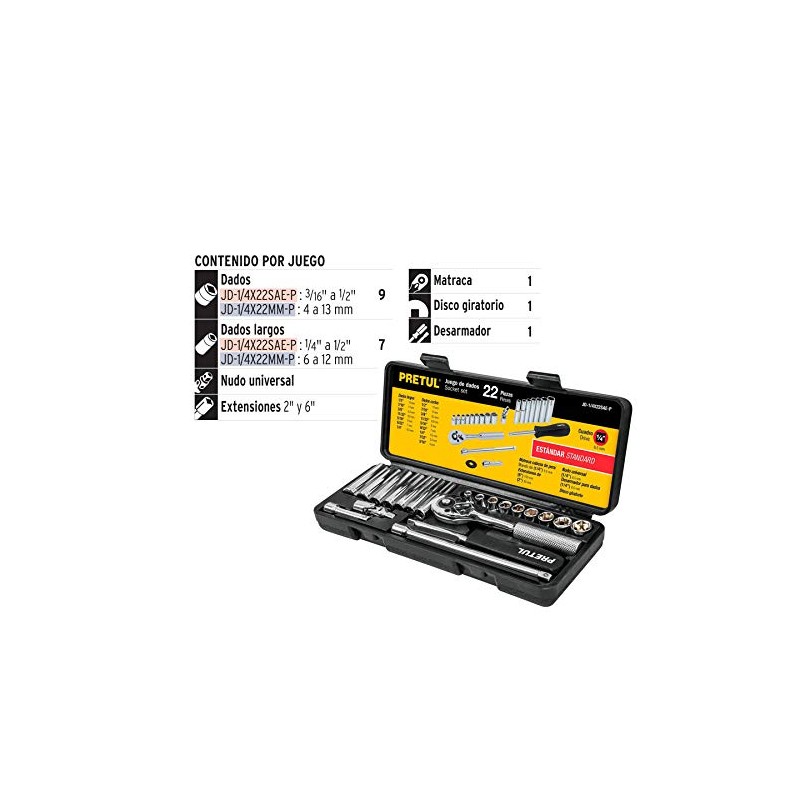 Pretul JD-1/4X22SAE-P, Juego de autoclé de 22 piezas, std, 1/4"