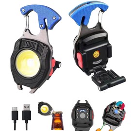 DXSAWA COB Keychain Work Light Keychain Flashlights 7 Light Modes,Portable Rechargeable Emergency cob Work Light with Folding Bracket Bottle Opener for Fishing,Camping and Walking