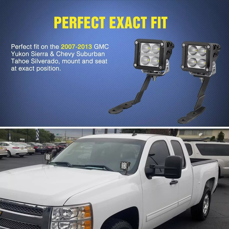 Nilight Ditch LED Work Lights Hood Mount Brackets for 2007-2013