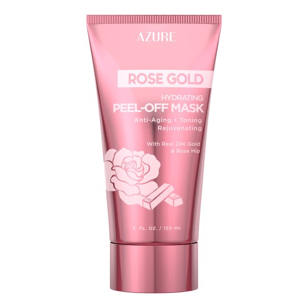 AZURE Rose Gold Hydrating Peel Off Face Mask- Anti Aging, Toning & Rejuvenating - Removes Blackheads, Dirt & Oils - With Gold and Rose Water - Skin Care Made in Korea - 150mL / 5 fl.oz.