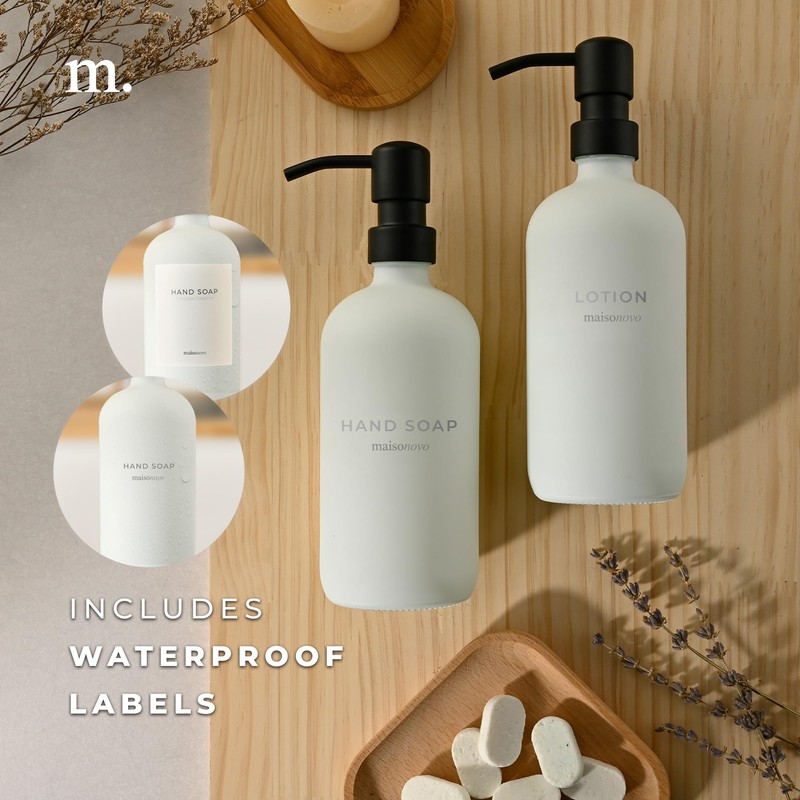 MaisoNovo Soap Dispenser 2-Piece Set | 16.9oz Clear Bottles with