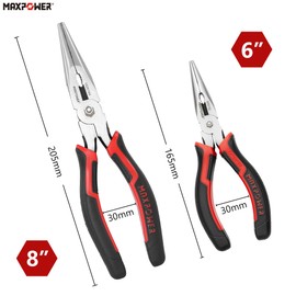 MAXPOWER Needle Nose Pliers, 8" Long Needle Nose Pliers & 6" Small Needle Nose Pliers, Soft Grip Needle Nose Pliers Set with Wire Cutter - 2 Pack