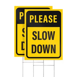 Please Slow Down Yard Signs with H-Frame Stakes, 12" x 16" Corrugated Plastic Please Slow Down Signs for Yard (Pack of 2)