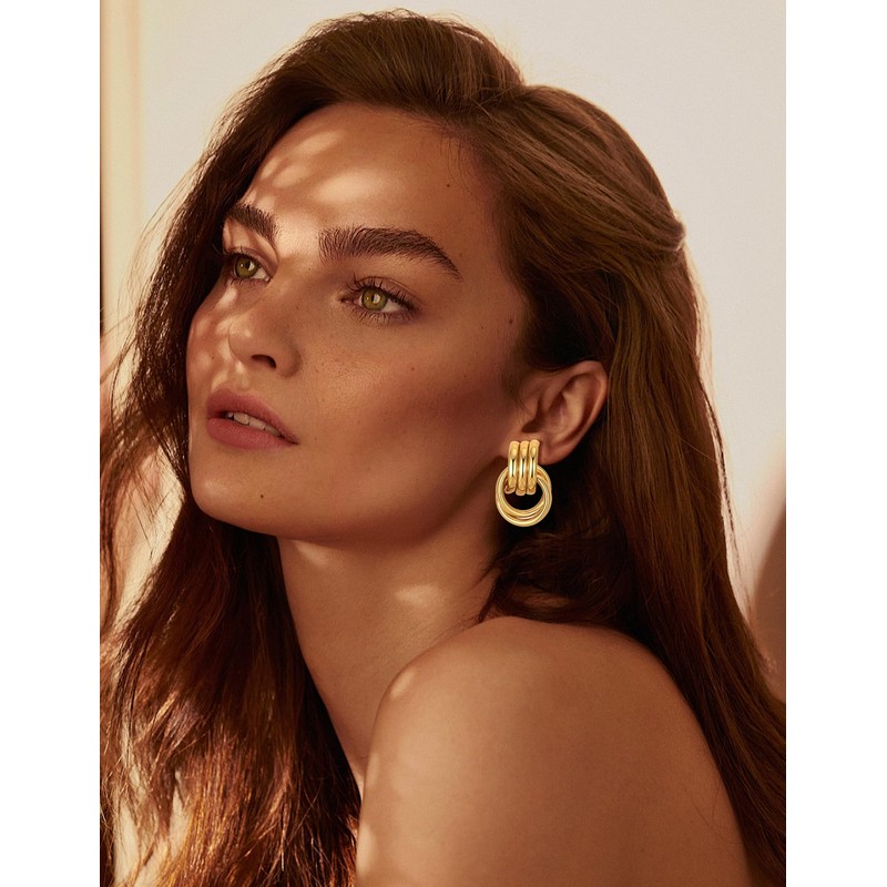 Ofeiyaa 8 Pairs Gold Knot Earrings for Women Chunky Statement