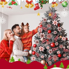 Zeyune 36 Pcs Christmas Poinsettia Artificial Flowers Decorations Glitter Poinsettia with Clips for Christmas Tree Ornaments Xmas Holiday Wedding Garland Party Decor 6 Inch 4 Inch 3 Inch (Rose Gold)