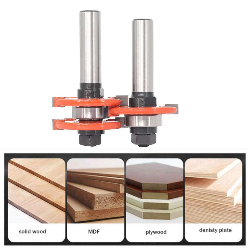 Sinoprotools Adjustable Tongue and Groove Router Bit Set 1/2" Shank,2