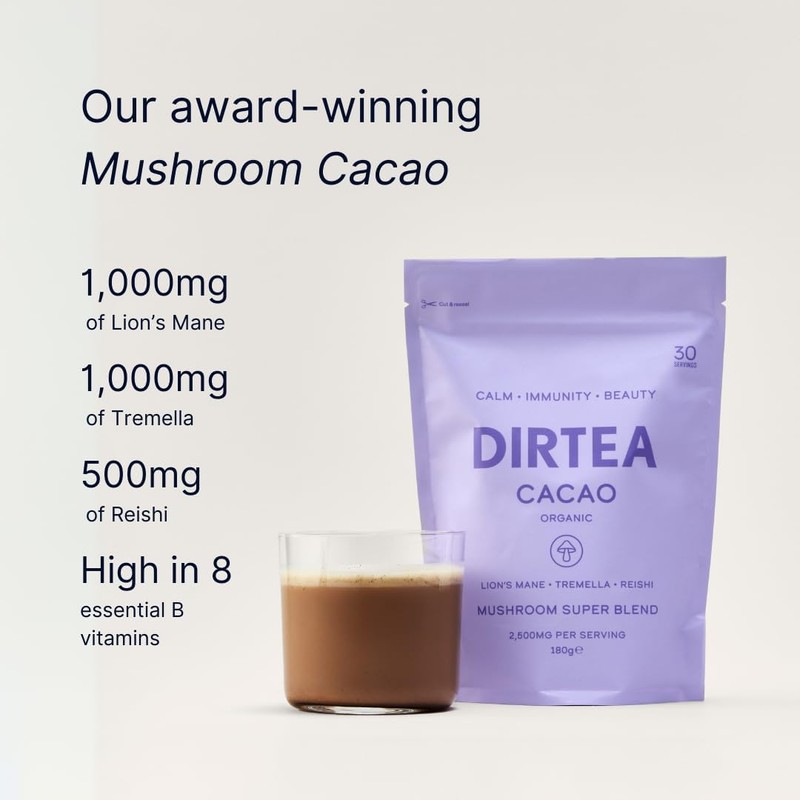 DIRTEA Mushroom Cacao Blend – Organic Cacao with Lion’s Mane,