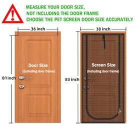 QWR Reinforced Cat Screen Door,Fits Door Size 36''x 81'',Thickened Cat Resistant Mesh Screen Door for Living Room,Kitchen,Bedroom,Cat Proof Screen with Zipper Closure(U-Type,Black)