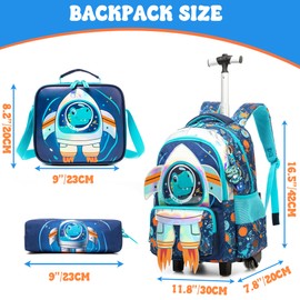 Meetbelify Kids Rolling Backpack with Wheels for Boys Elementary Students Kids Travel Luggage Carry on School Backpack for Boys Ages 6-8