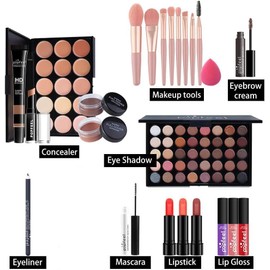 Paleta de Maquillaje, Kit de Maquillaje para Mujer, Set de Maquillaje Completo de 24 Piezas con Paleta de Sombras, Lápiz de Cejas, Delineador de Ojos,