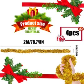 Bukezudang Tinsel Shiny Garland, Christmas Tinsel Shiny, Christmas Tinsel Garland, Metallic Shiny Christmas Tree Garland, for Christmas Tree Decoration, Christmas Party, Gold