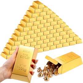 Honoson 150 Pcs Gold Bar Fake Gift Box Foil Gold Bar Party Favor Boxes Paper Golden Favor Boxes Treasure Brick for Pirate Casino Theme Party Decorations Candy Treats Chocolate Toys, 5.5 x 3.2 Inches