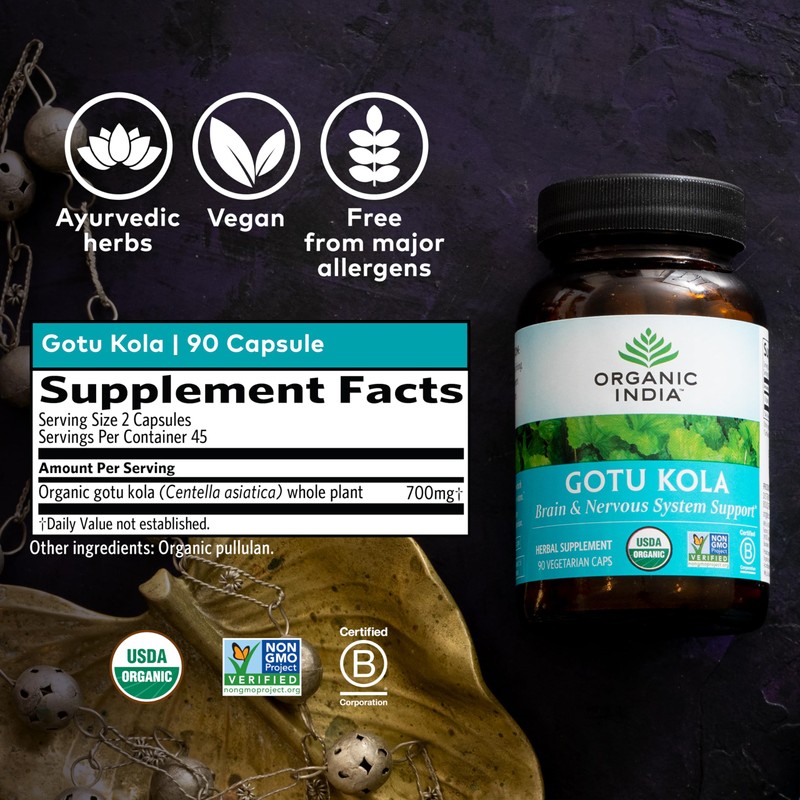 ORGANIC INDIA Gotu Kola Herbal Supplement - Adaptogen for Brain