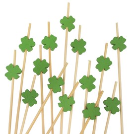 BambooMN 4.7 Inch Decorative St. Patrick's Day Green Shamrock Clover Bamboo Cocktail Sandwich Fruit Swizzle Picks, Luck of the Irish Party Supplies, 300 Pieces