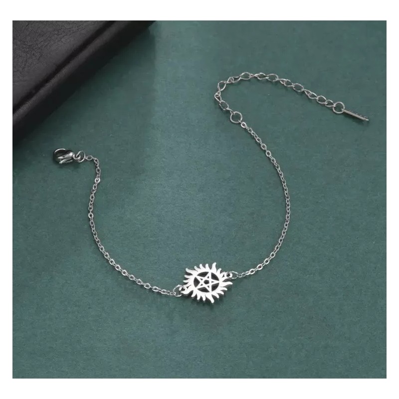 COLIBRI ALEGRE Pulsera Pentagrama Dentro De Un Sol Plateado