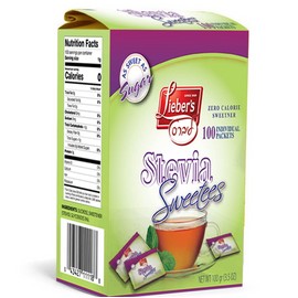 Lieber’s Stevia Packets Zero Calorie Sweetener, Kosher For Passover, 100 Count