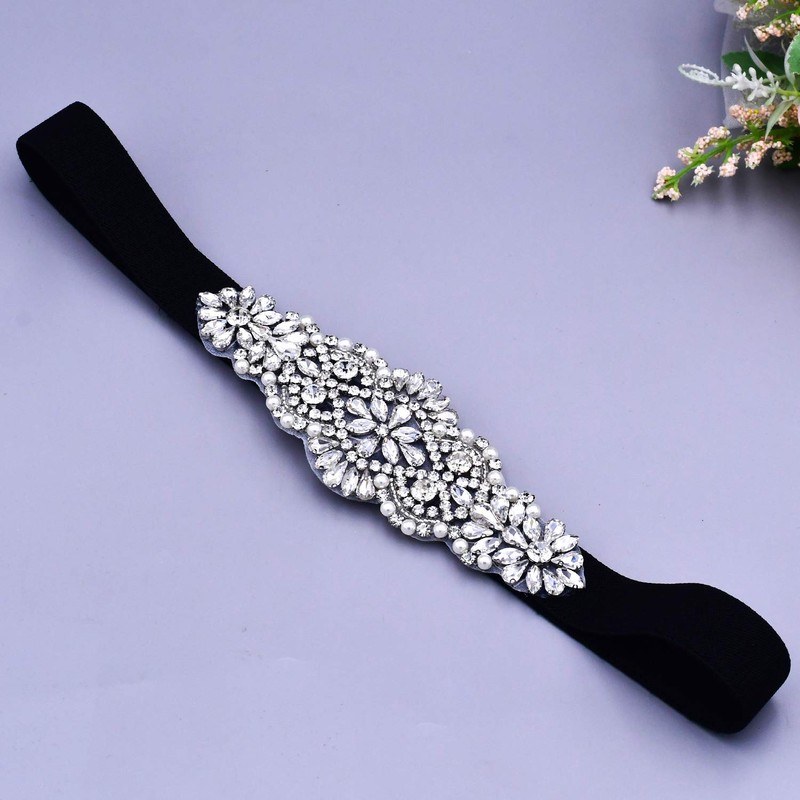 ULAPAN Rhinestone Black Elastic Belts for Women Interlocking Stretch Belt(S394),