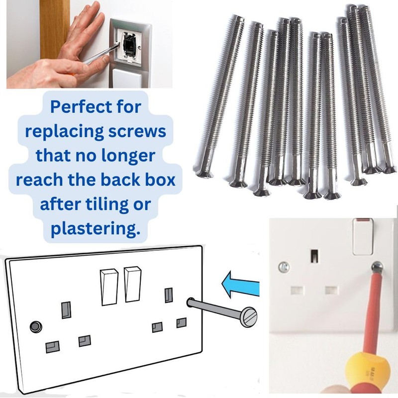 Pack of 10 Electrical Screws 50mm Chrome M3.5 Thread Diameter