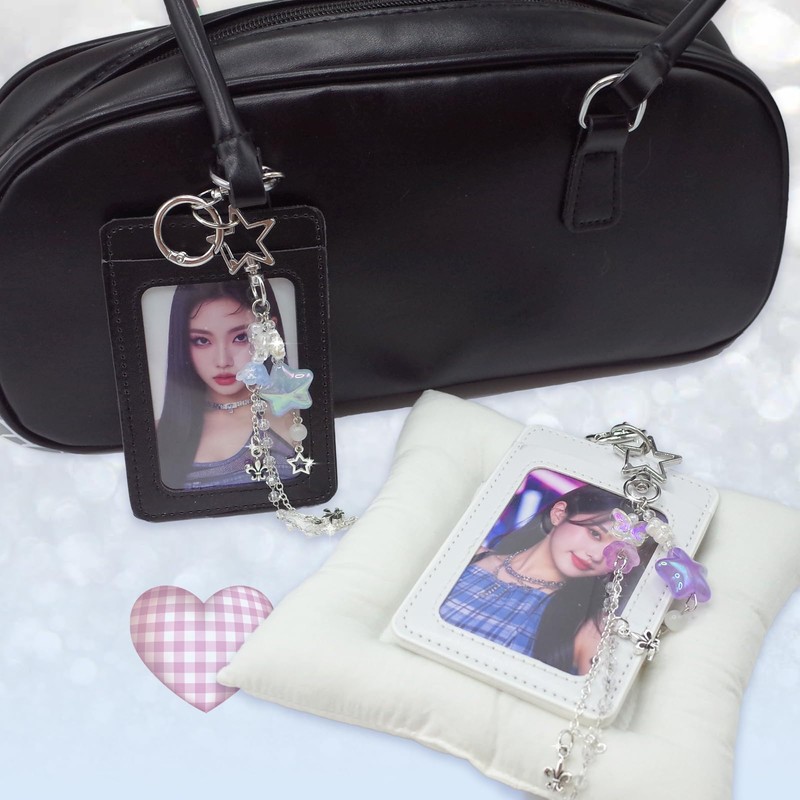 2 Pcs Cute Photocard Holder Keychain with Blue and Purple