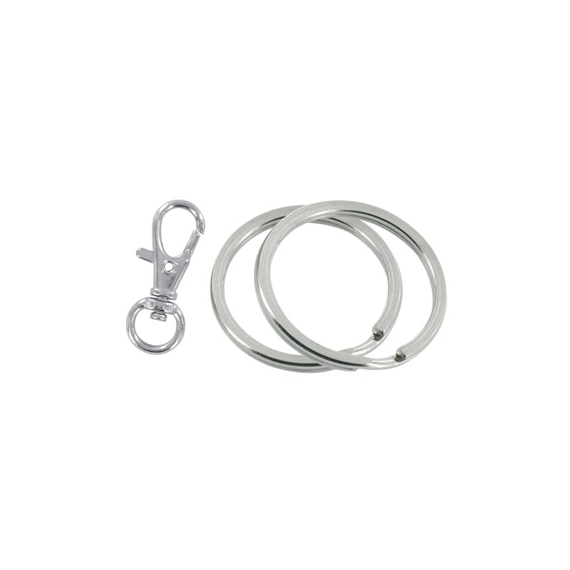 MegaCrea DIY Silver Double Rings 2 Pieces and Mousq Keyring