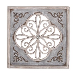Deco 79 Metal Scroll Home Wall Decor Cutout Wall Sculpture with Brown Wood Accents, Wall Art 36" x 1" x 36", Gray