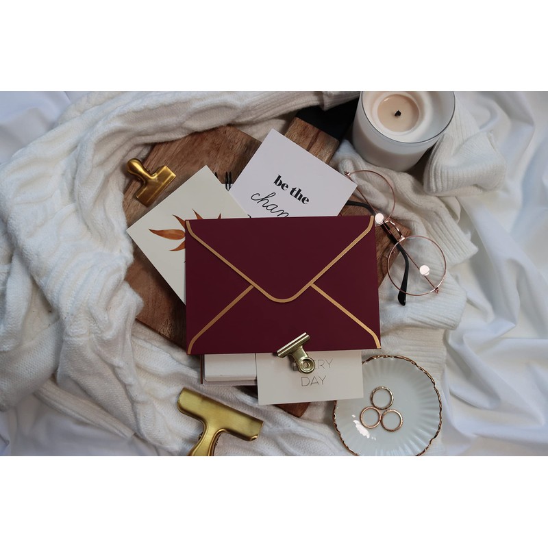 JoliCoon 3 Envelopes A6 Dark Red with Gold Foil and
