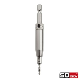 SOTECH Pilot Drill Diameter 2.7 mm HSS4241 Steel with Hex Shank Hinge Drilling Aid with Spring-Loaded Guide Sleeve for Pre-Drilling Screws with 3.5 mm Diameter