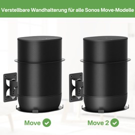 notiela Schutzende Metall-Lautsprecherhalterung für Sonos Move und Sonos Move 2 Wandhalterung mit Neigungs- und Schwenkverstellung, Schwarz