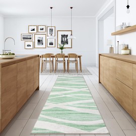 LUXLOOM Modern Washable Runner Rug 2x6 Entryway Rug Distressed Wave Non Slip Kitchen Rugs Bathroom Rugs Soft Rugs for Bedroom Throw Rugs Stain Resistant Carpet for Laundry Hallway Sage/Cream 2'x6'