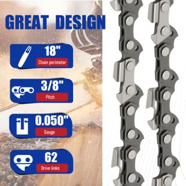 Anxingo 3 Pack 18 Inch Chainsaw Chain, 3/8" LP Pitch .050" Gauge 62 Drive Links, Replacement for Poulan Replacement for Kobalt Replacement for Echo Replacement for Ego Models
