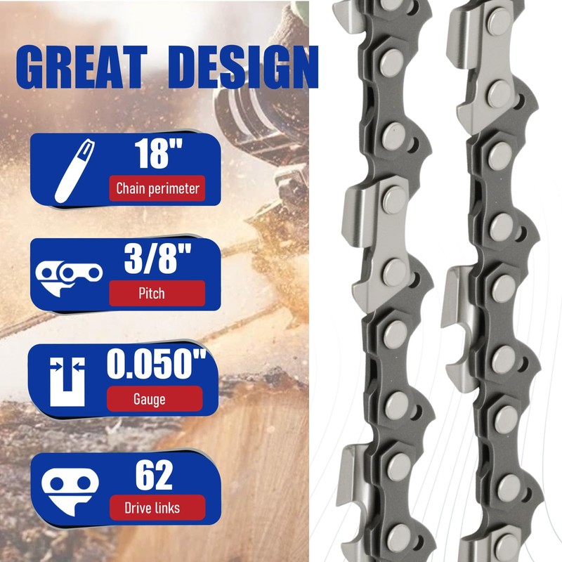 Anxingo 3 Pack 18 Inch Chainsaw Chain, 3/8" LP Pitch