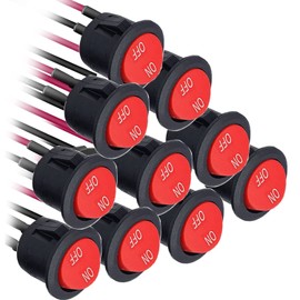 RUNCCI-YUN 10 x Round Rocker Switch ON-OFF Toggle Switch 12 V Car Switch SPST Mini Rocker Switch 20 mm 2-pin 6 A/250 V 10 A/125 V AC for Motorcycle, Saloon, Boat (Red with Wire)