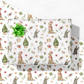 GIOLAINY Dog Christmas Wrapping Paper for Men Women Kids Pet Lovers - Funny Gift Wrap with Watercolor Santa Pups, Winter Holiday Dogs Design - 4 Jumbo Sheets (28" x 40"), Easy to Store