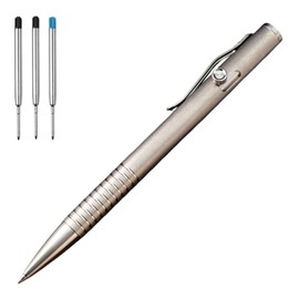 Generic Light Grey Titanium Alloy Bolt Action Pen with Clip Stone-washed Surface EDC Pen Compatible with Parker Style Refill Ballpoint Pen with 3 Extra Refills in Gift Box (LA021)